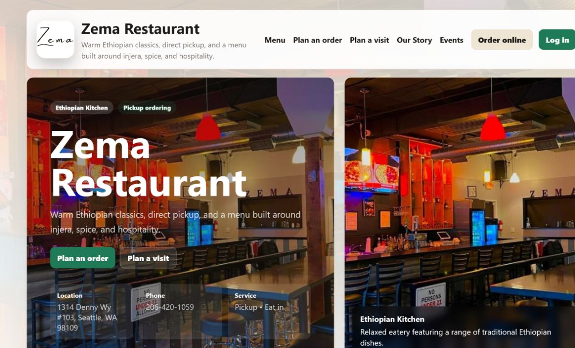 Zema Restaurant website preview